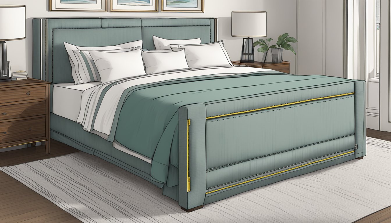 A queen size bed with a tape measure showing the dimensions of 60 inches by 80 inches