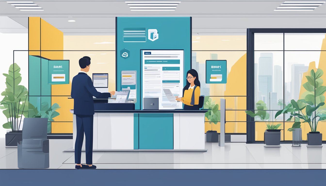 A modern bank teller in Singapore processes a UOB CashPlus account application