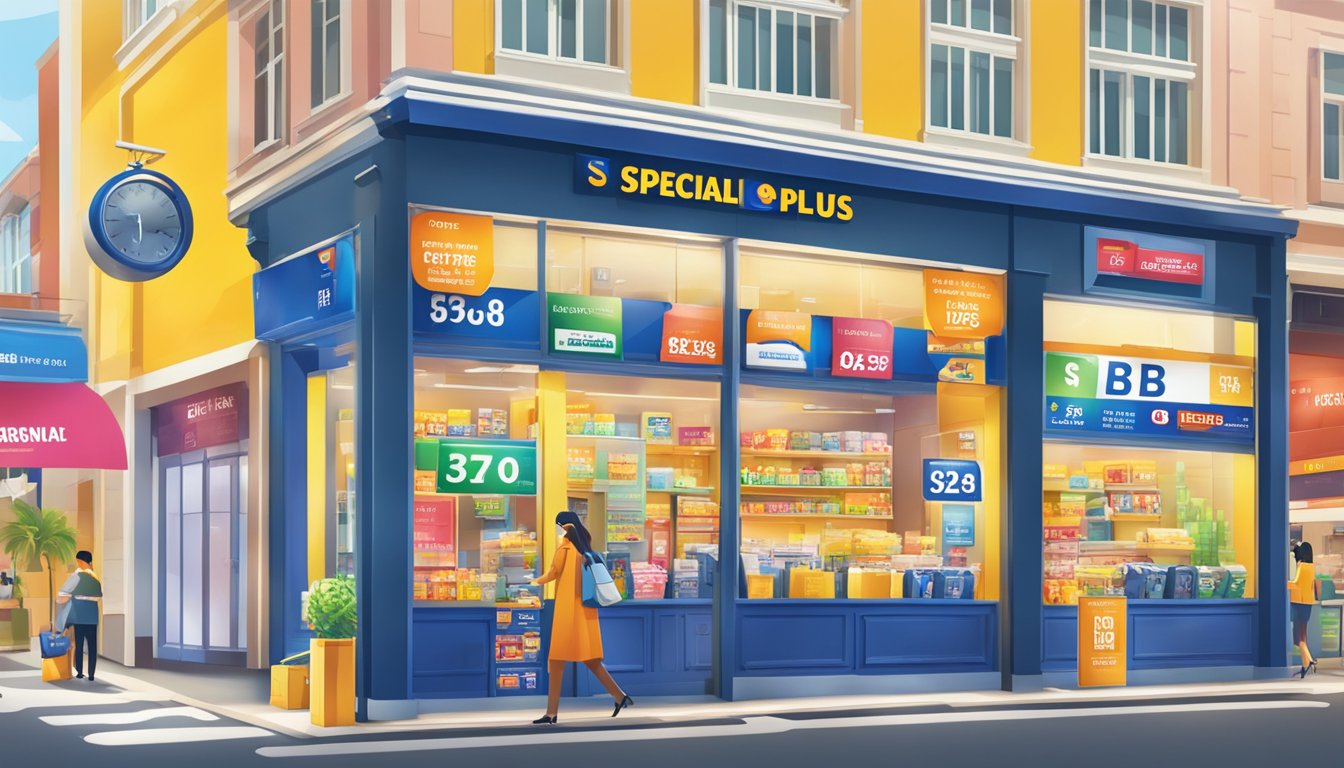 A vibrant display of "Special Offers and Promotions" for UOB CashPlus account in Singapore, featuring bold text, eye-catching graphics, and enticing deals