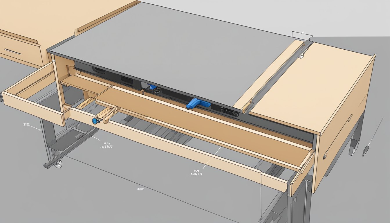 A 55-inch TV stand is being assembled with a screwdriver and instructions. The dimensions are being measured and checked for stability