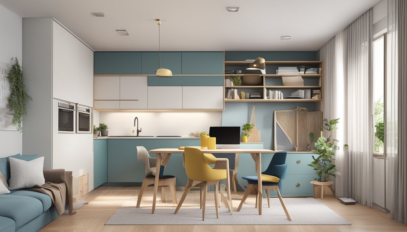 A 3-room flat with clever space-saving solutions like built-in storage, multipurpose furniture, and sliding doors. Bright, airy, and clutter-free