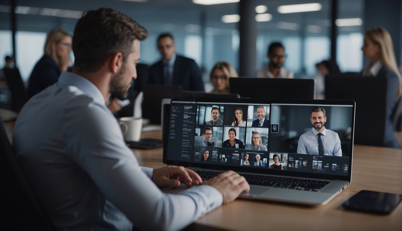 A virtual leader utilizes technology, displaying emotional intelligence in a virtual meeting