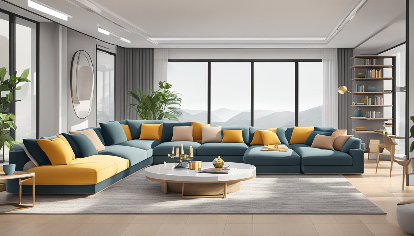 A spacious living room with various sectional sofa designs arranged in a modern and stylish setting