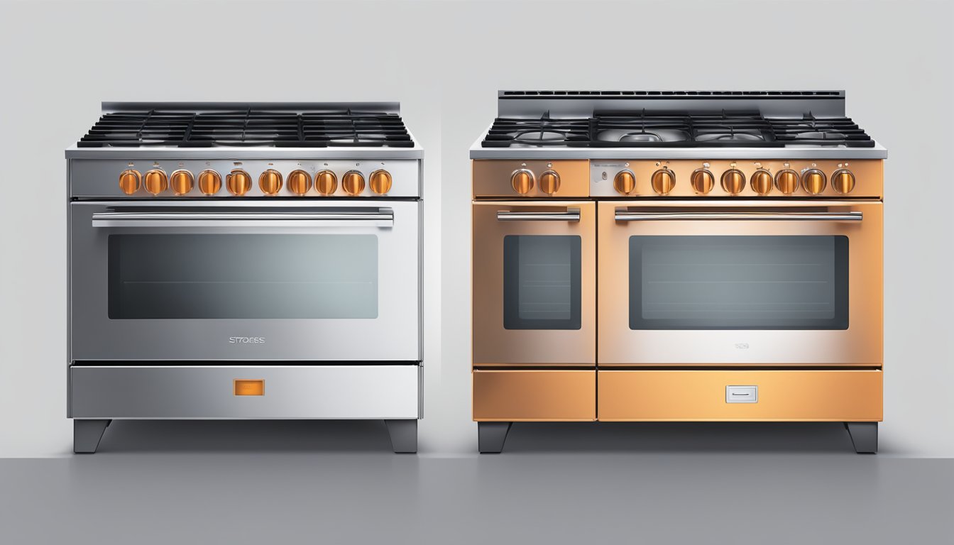 Two stoves side by side, one with electric coils glowing orange, the other with a smooth glass surface and no visible heating elements