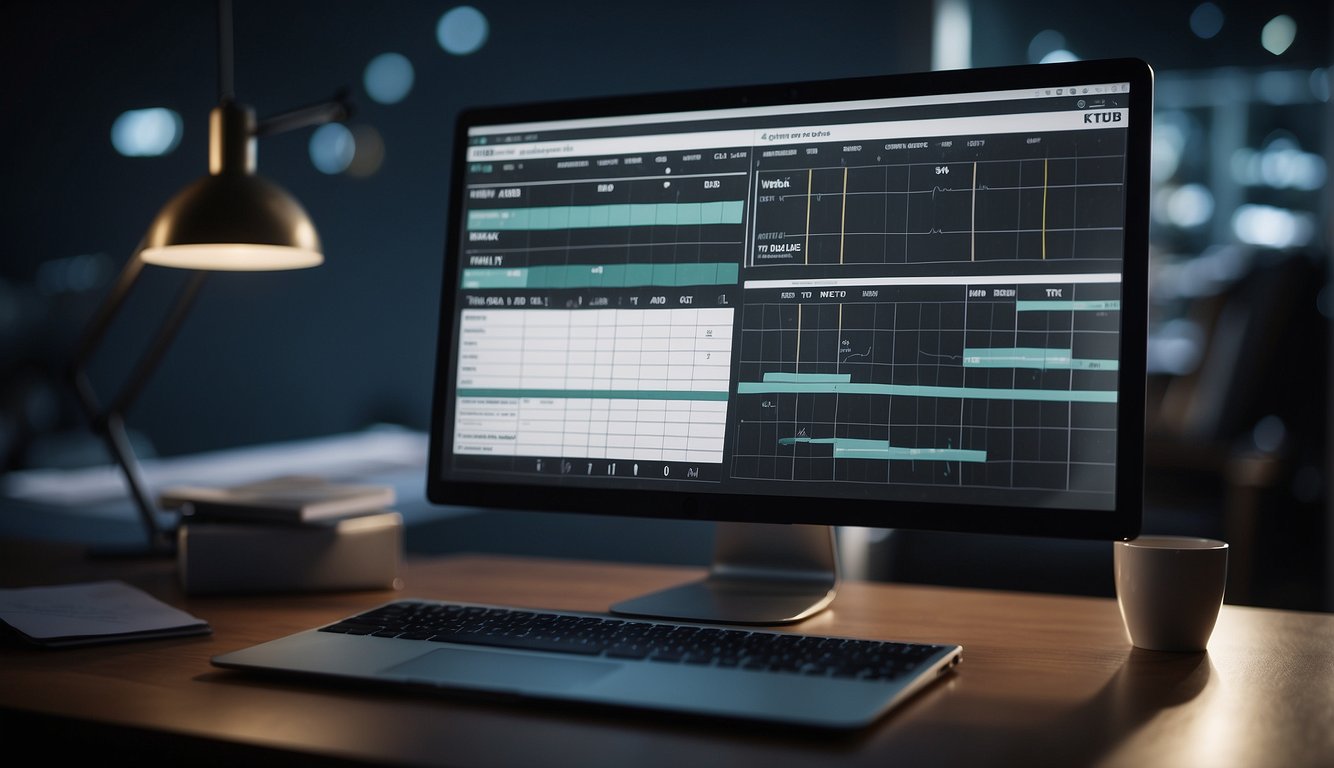 A digital interface displaying a grid of meeting notes, action items, and deadlines alongside a progress tracker