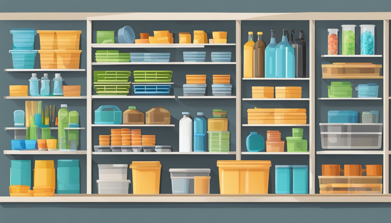 Various items neatly organized in storage containers and shelves, maximizing space efficiency
