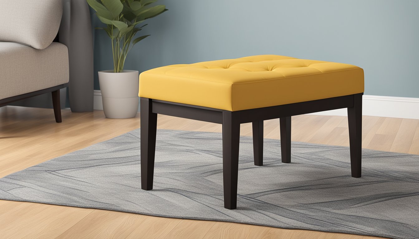A sleek ottoman stool with a cushioned top and storage compartment, featuring a sturdy wooden frame and elegant tapered legs
