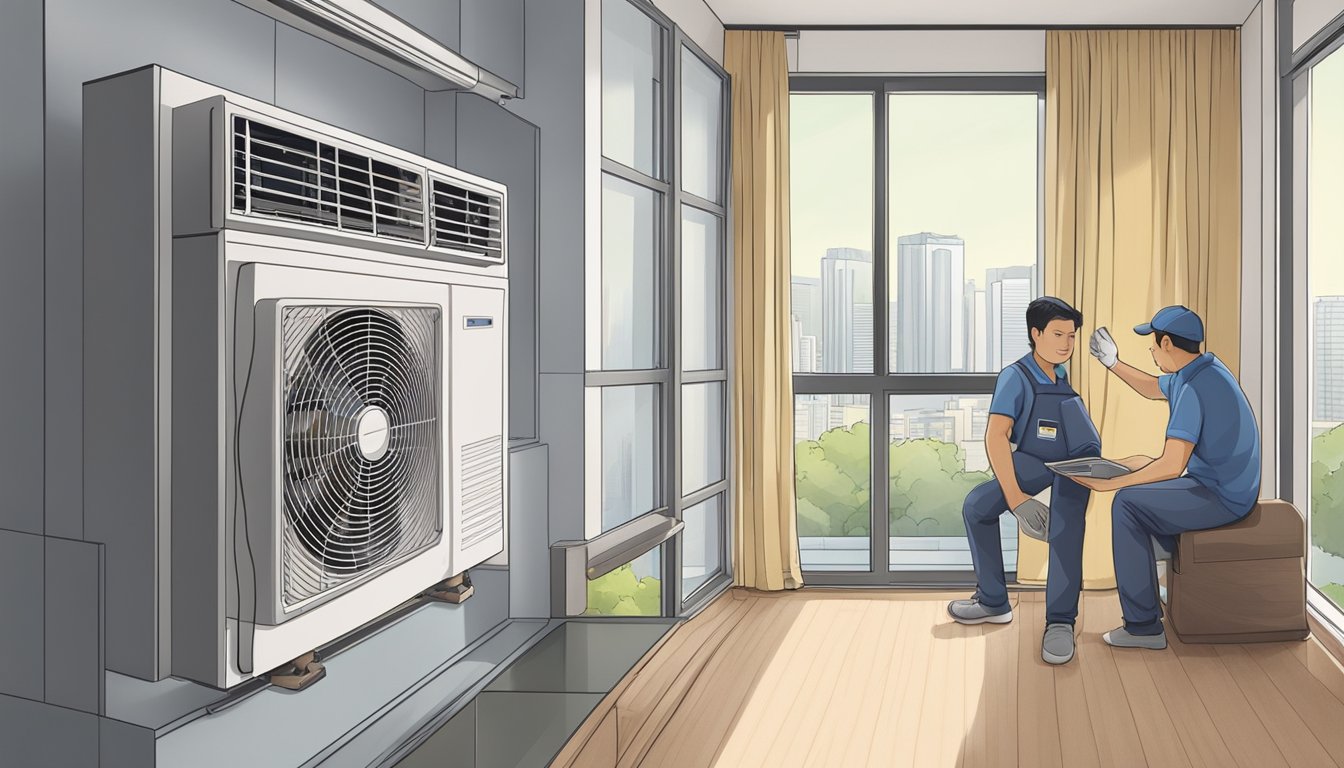 A technician installs a high-efficiency window unit air conditioner in a modern Singapore apartment