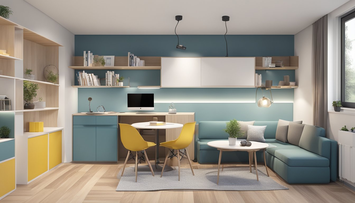 A 2-room flexi flat with clever space-saving solutions: foldable furniture, built-in storage, and multipurpose fixtures. Efficient use of every corner