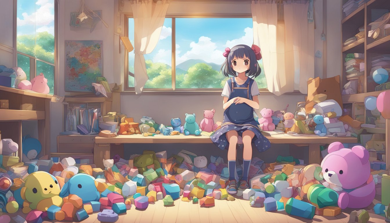 A doll sits alone, surrounded by scattered toys. Its expression is blank, and it shows no interest in its surroundings