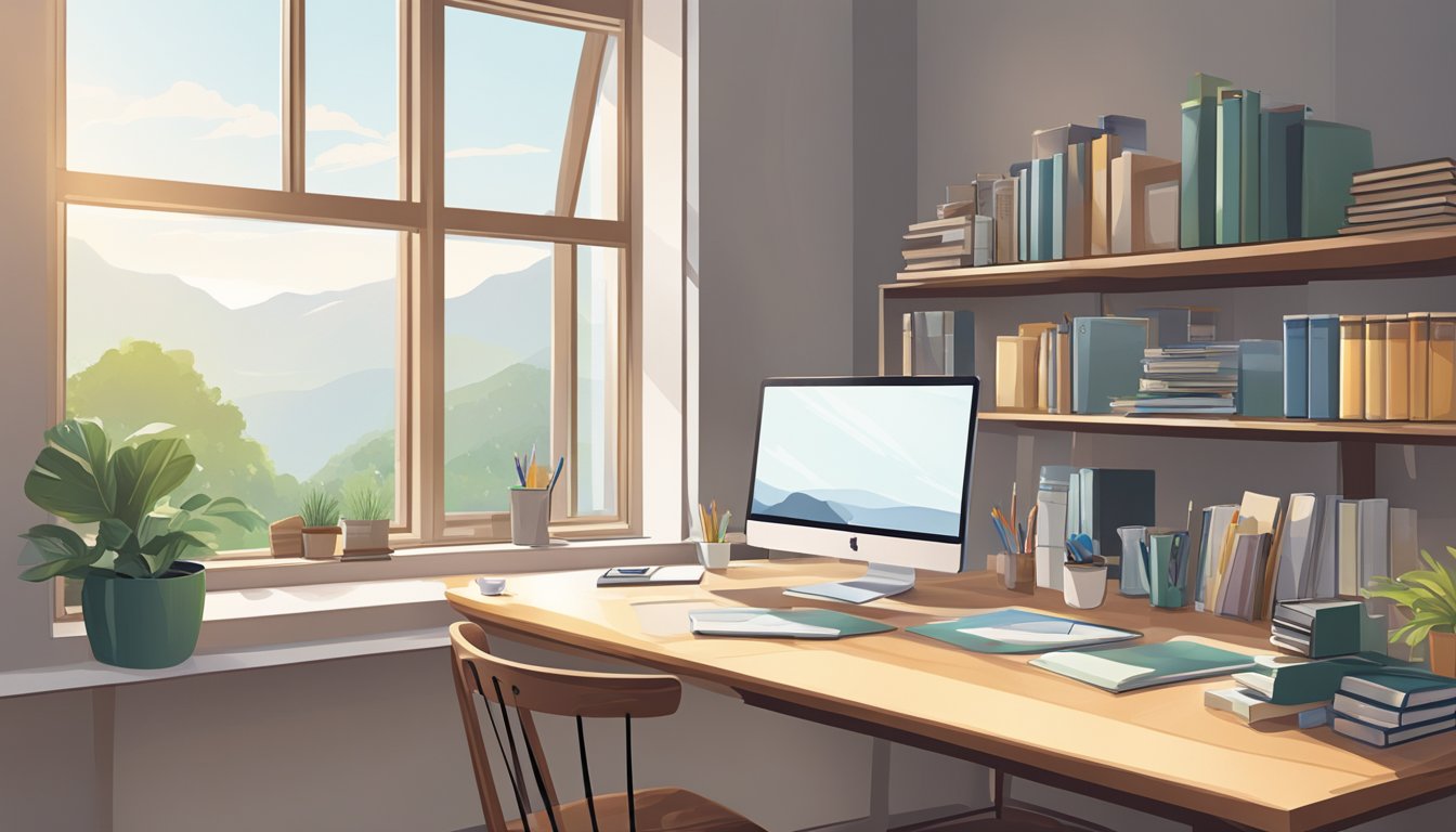 A study table is positioned near a window, facing away from distractions, with ample natural light and minimal clutter for enhanced concentration