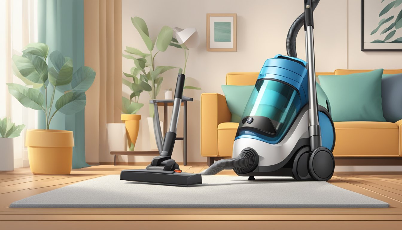 A budget-friendly vacuum cleaner efficiently cleans a cluttered room