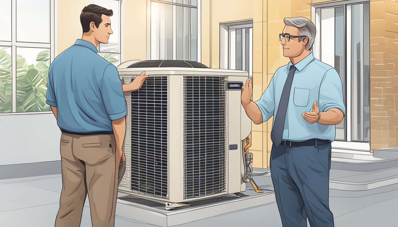 A customer service representative recommends a reliable air conditioning brand with a warranty