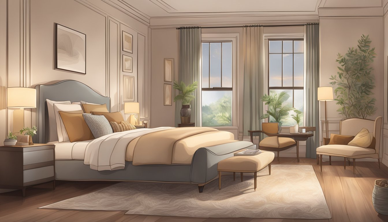 A cozy bedroom with a luxurious, plush mattress as the focal point. Soft, inviting pillows and a warm, comforting color palette create a serene atmosphere