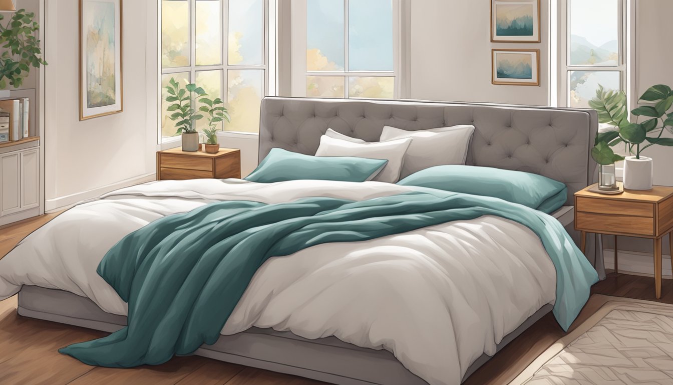 A cozy, well-made bed with plush pillows and soft, luxurious sheets. A sturdy frame and supportive mattress provide a sense of comfort and relaxation