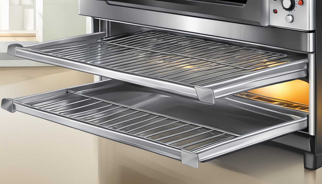 Aluminum foil lines oven rack, reflecting heat for even baking