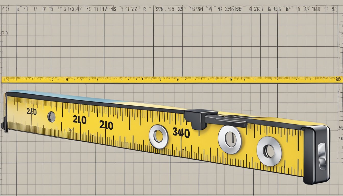 A tape measure measures the length and width of a table. The dimensions are displayed in inches or centimeters