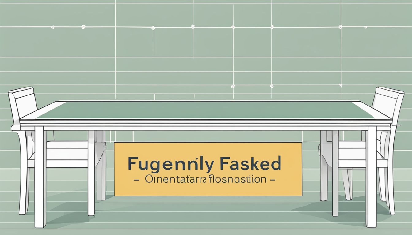 A table with dimensions labeled "Frequently Asked Questions" in clear, bold letters, with a ruler measuring its length and width