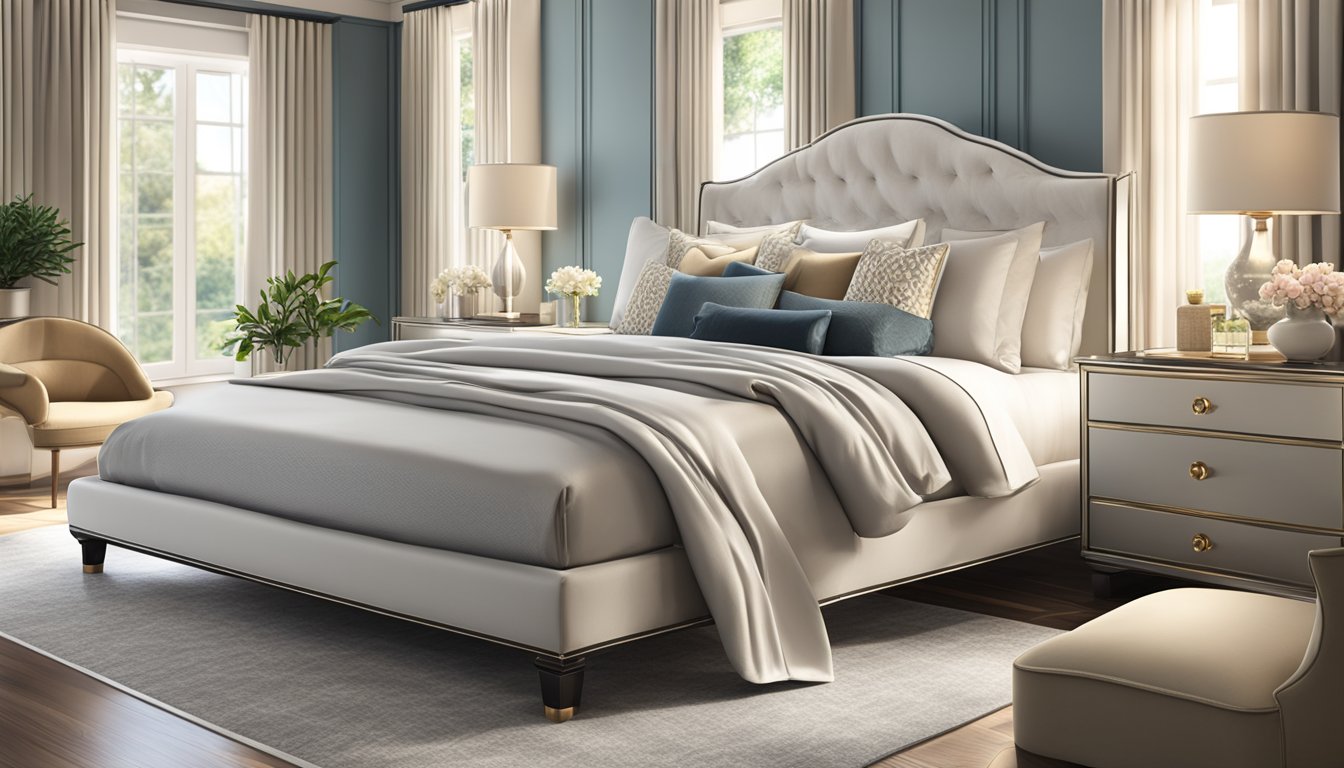 A luxurious queen bed with plush pillows and soft, high-quality bedding in a spacious, well-lit bedroom