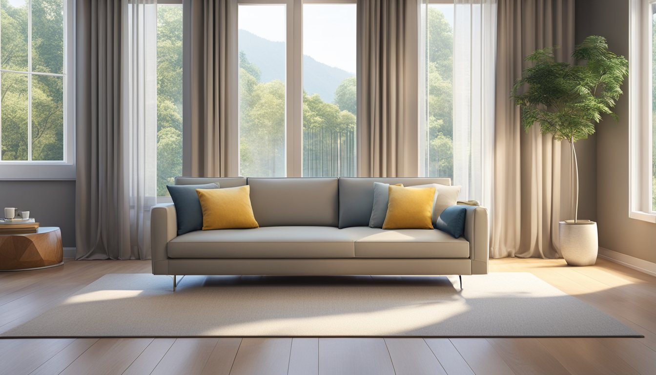 A single recliner sofa in a modern living room, with a sleek design and soft cushions, placed near a window with natural light streaming in