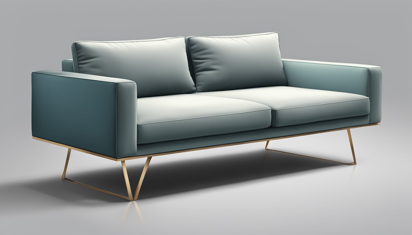 A sleek, modern sofa stool with clean lines and a plush cushion, resting on sturdy metal legs