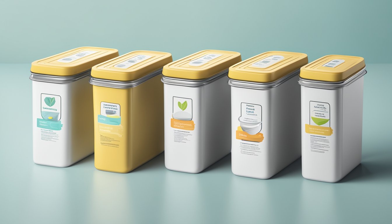 A stack of food containers with "Frequently Asked Questions" printed on the labels, against a clean and modern backdrop