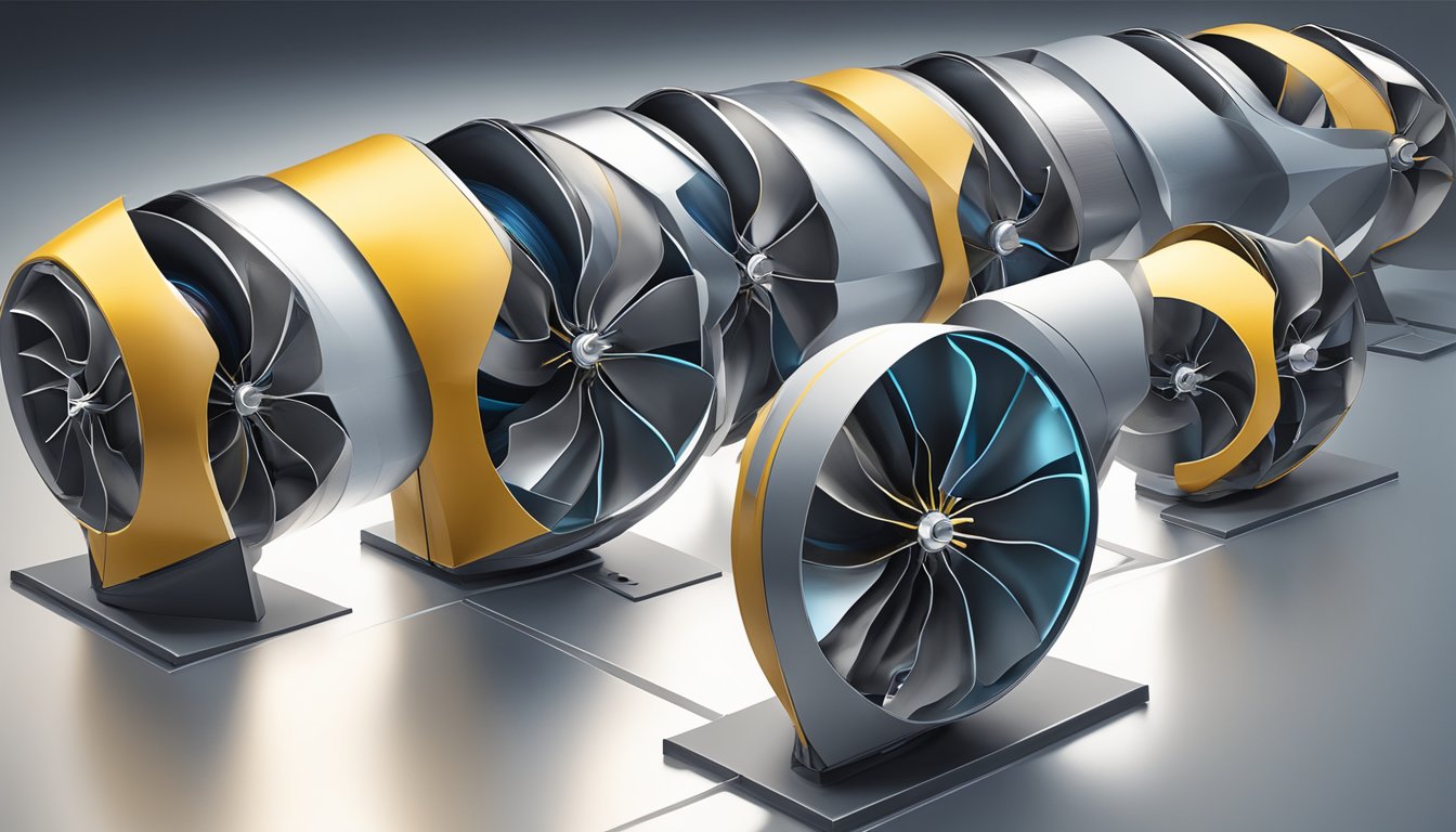 Three blades and five blades spin in a wind tunnel, measuring their performance and efficiency