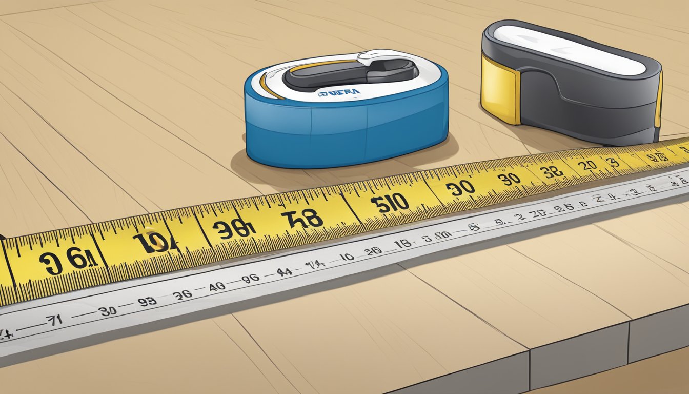 A tape measure extends from the floor to the top of a standard table, showing the ideal height for illustration