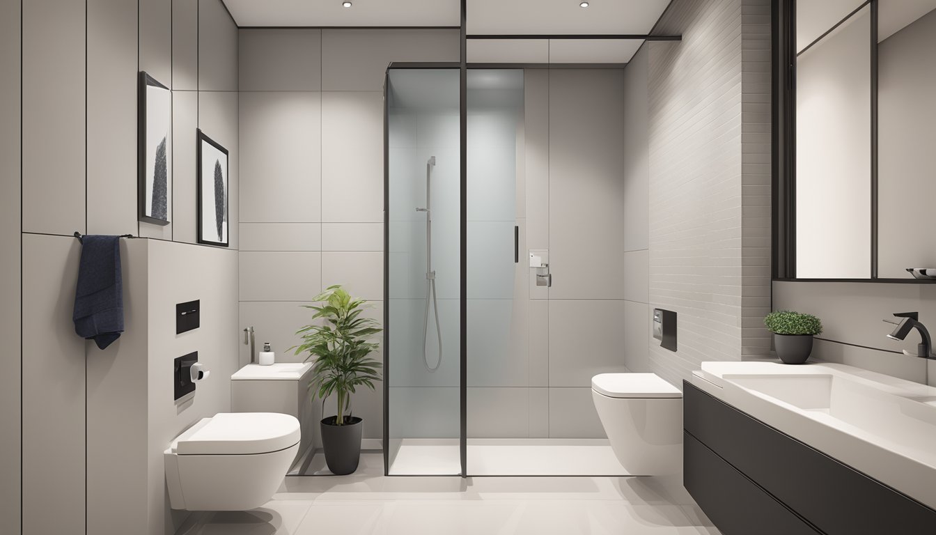 A compact HDB toilet with modern fixtures and minimalistic design