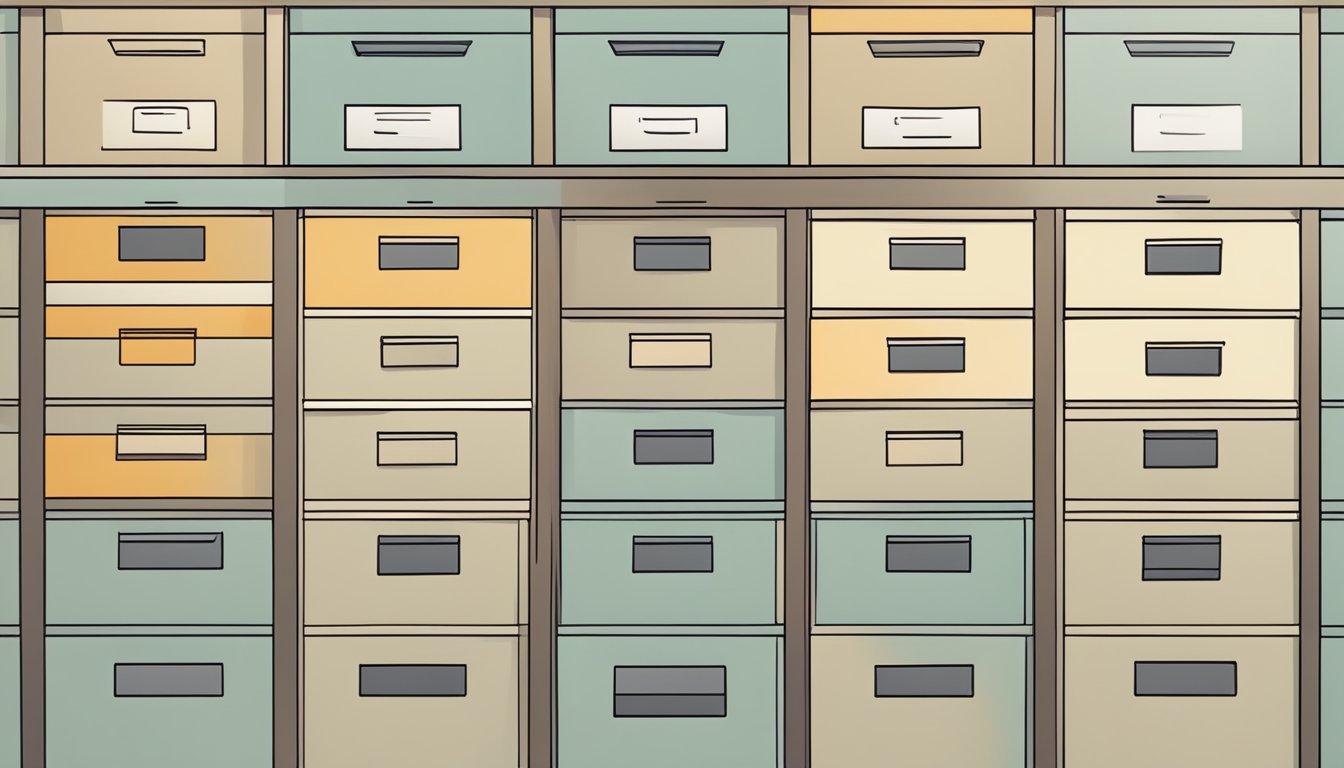 A stack of neatly organized drawers labeled "Frequently Asked Questions" in a Singapore office setting