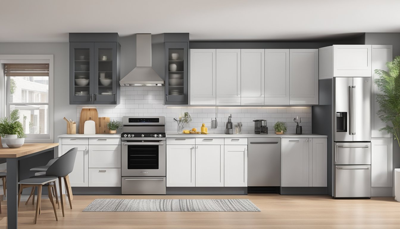 A sleek cabinet oven sits neatly in a compact kitchen, optimising space with its efficient design