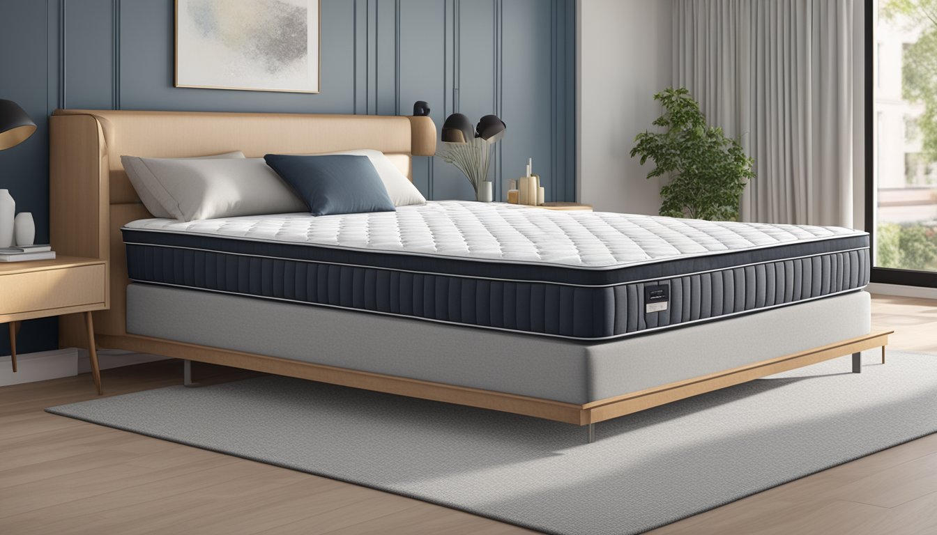 A bonnell spring mattress, with interconnected coils and a quilted top, sits on a sturdy bed frame in a modern bedroom