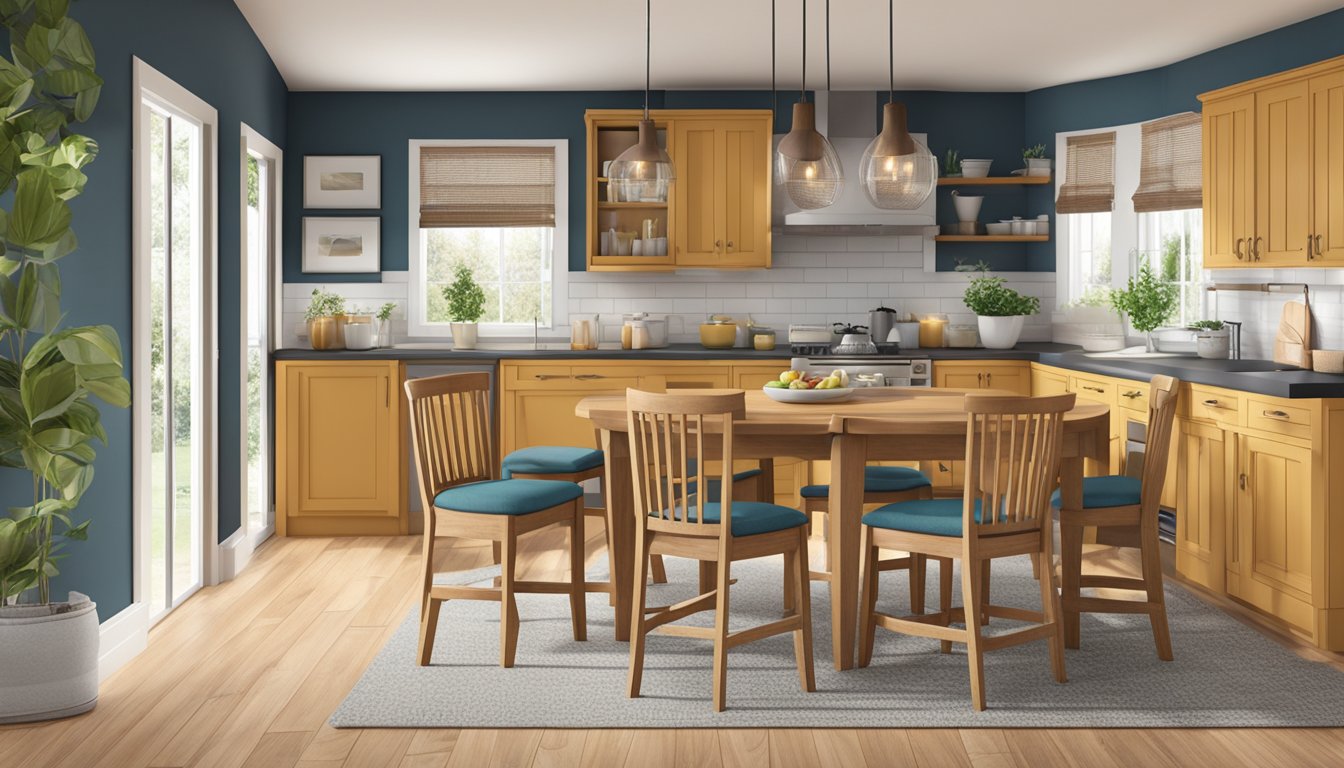 Sturdy wooden dining chairs with cushioned seats in a cozy kitchen setting