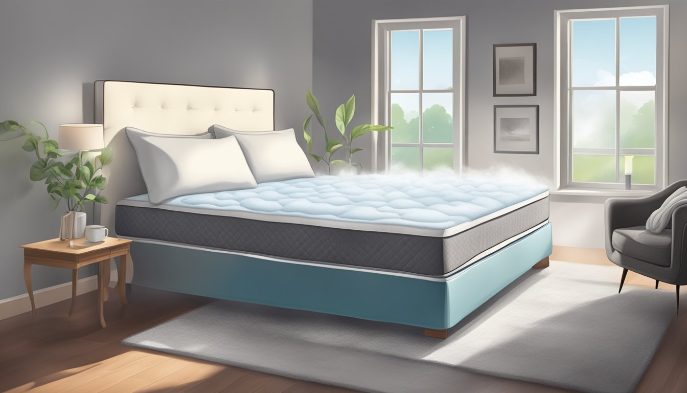 A mattress being steam cleaned with steam billowing out, removing dirt and allergens, leaving it fresh and sanitized