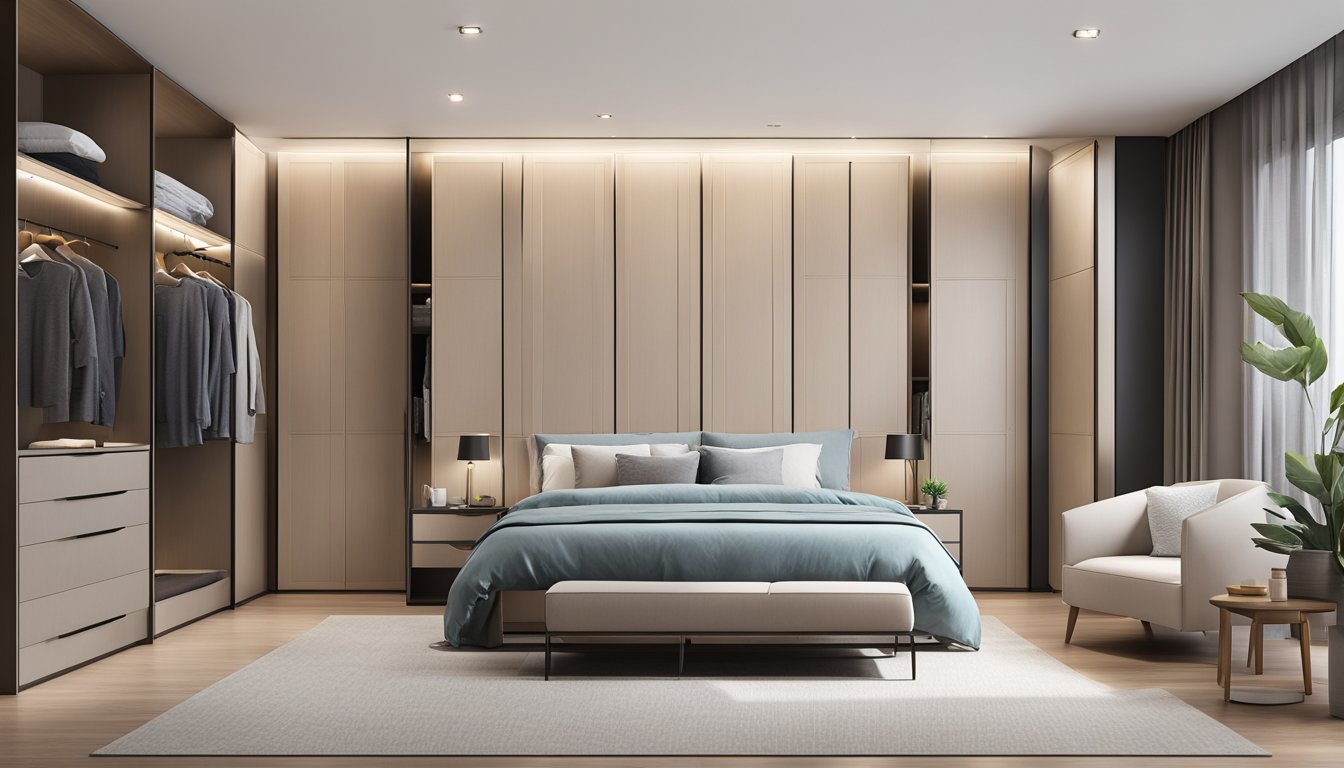 A modern 2-door wardrobe in a Singapore bedroom, with sleek design and ample storage space