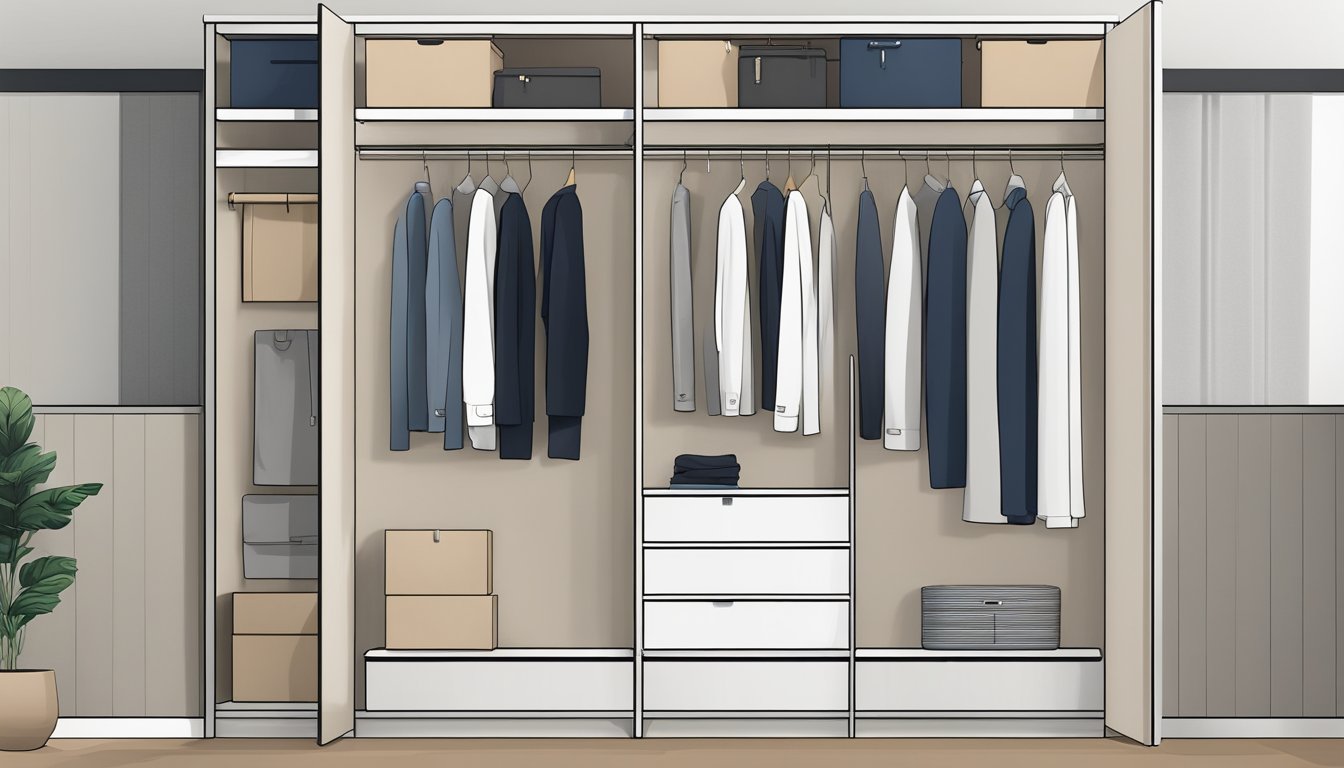 A modern 2 door wardrobe stands against a minimalist backdrop, showcasing sleek design and ample storage space