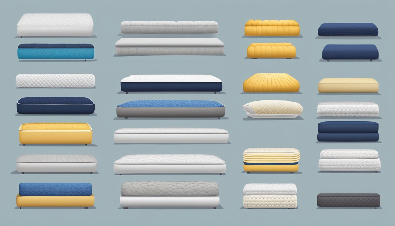 A variety of mattresses in different firmness levels and materials, with emphasis on ergonomic design and breathability