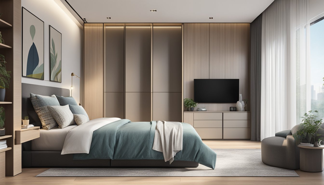 A sleek 2-door wardrobe stands in a modern Singapore bedroom, exuding quality and style