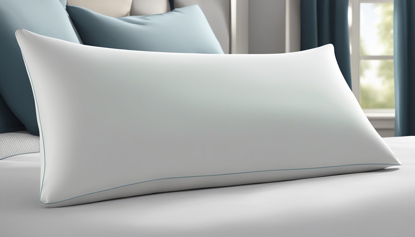 A firm foam pillow sits on a bed, with a contoured shape and breathable cover, providing support and comfort for a restful night's sleep