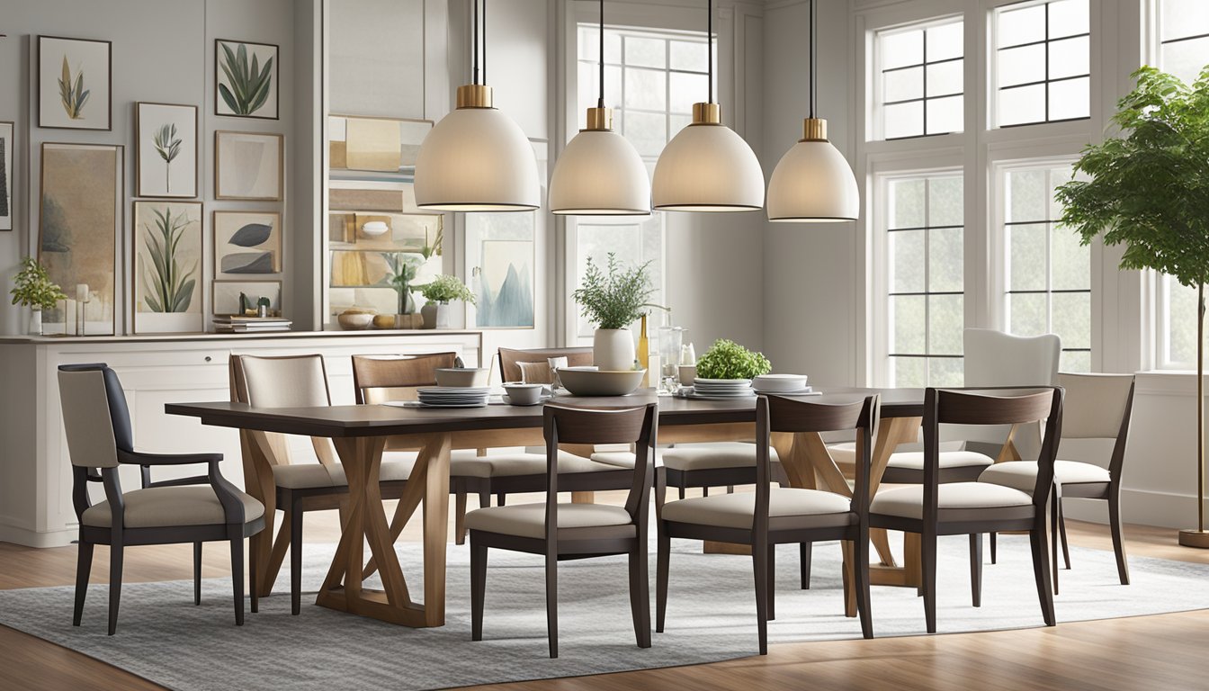 A variety of affordable dining chair styles are displayed in a well-lit showroom, showcasing modern, traditional, and contemporary designs