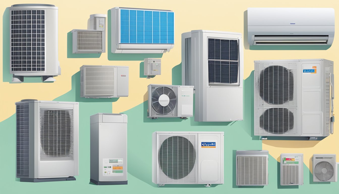 A variety of AC units and technologies displayed with corresponding prices