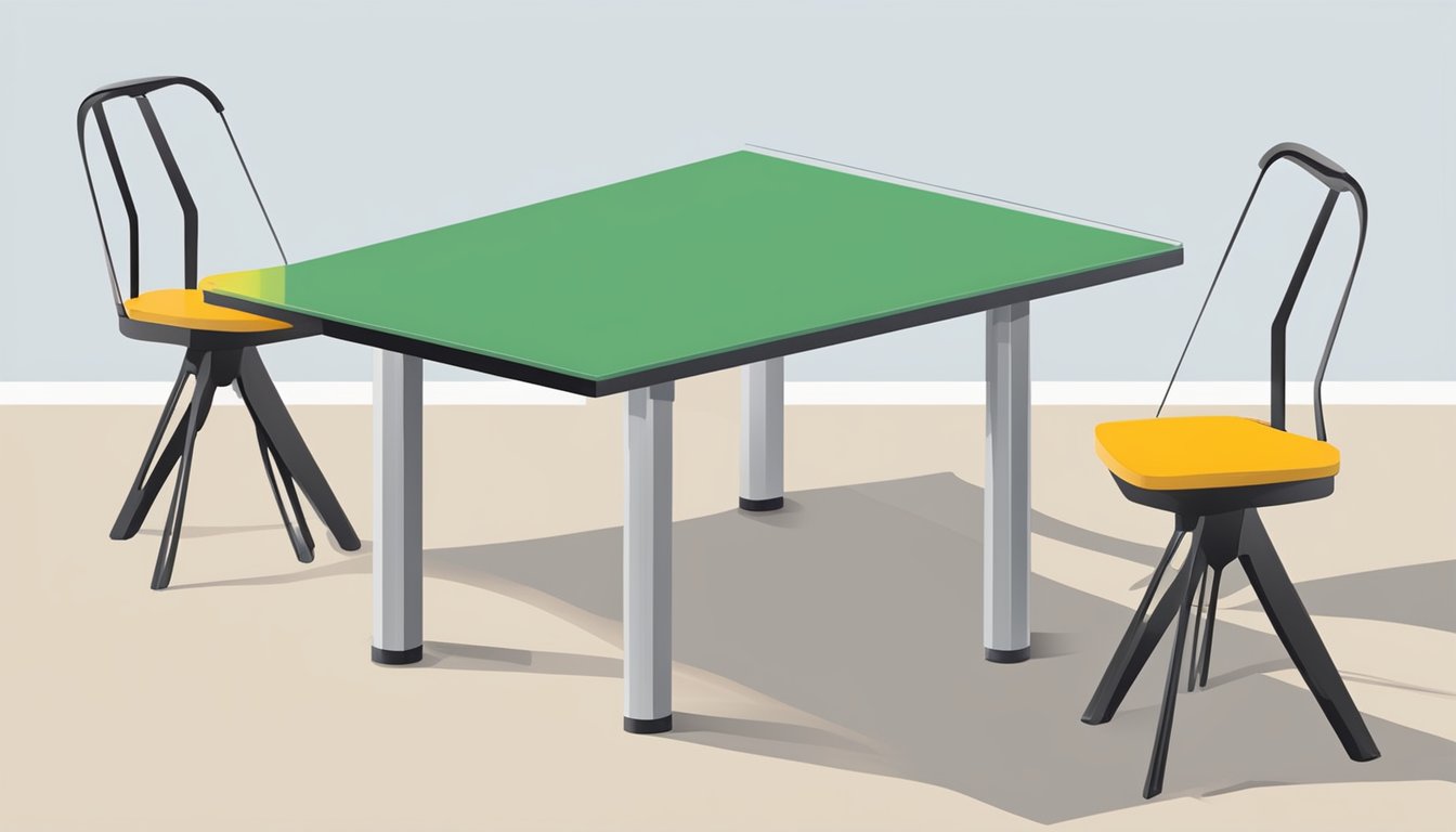 A table stands at a standard height, with four legs supporting a flat surface