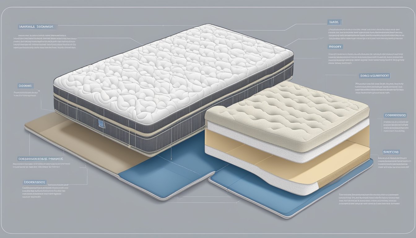 A side-by-side comparison of bonnell spring and pocket spring mattresses, showing their internal structures and how they provide comfort and support