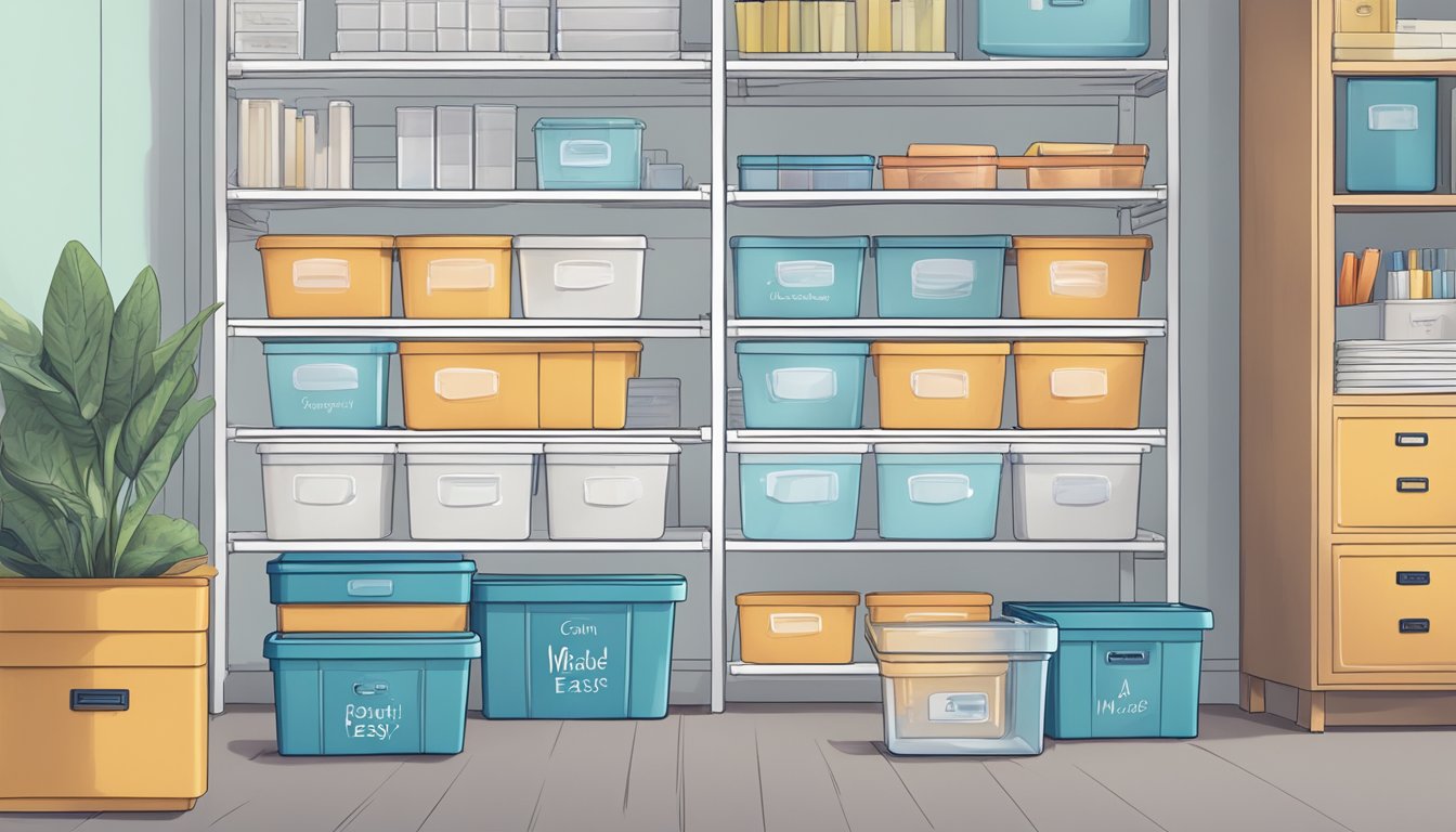 A tidy room with a neat stack of clear plastic storage boxes labeled "Organisation Made Easy."