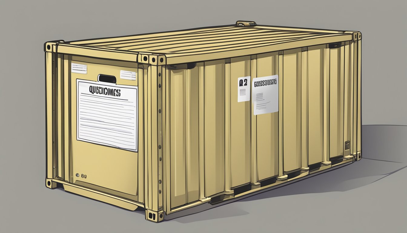 A sturdy, labeled storage container box filled with neatly organized Frequently Asked Questions documents