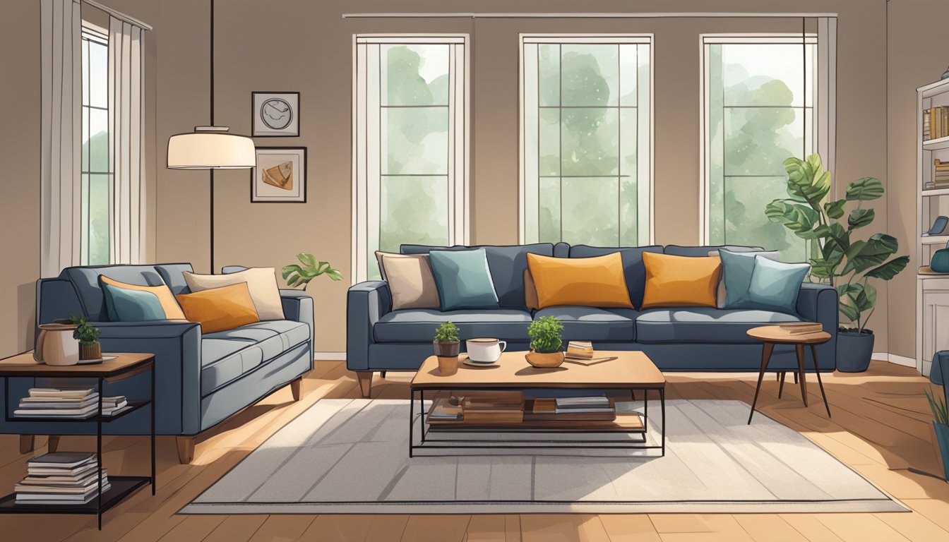 A cozy living room with an L-shaped recliner sofa, where someone is relaxing with a book and a warm cup of tea, enjoying the comfort and functionality of the furniture