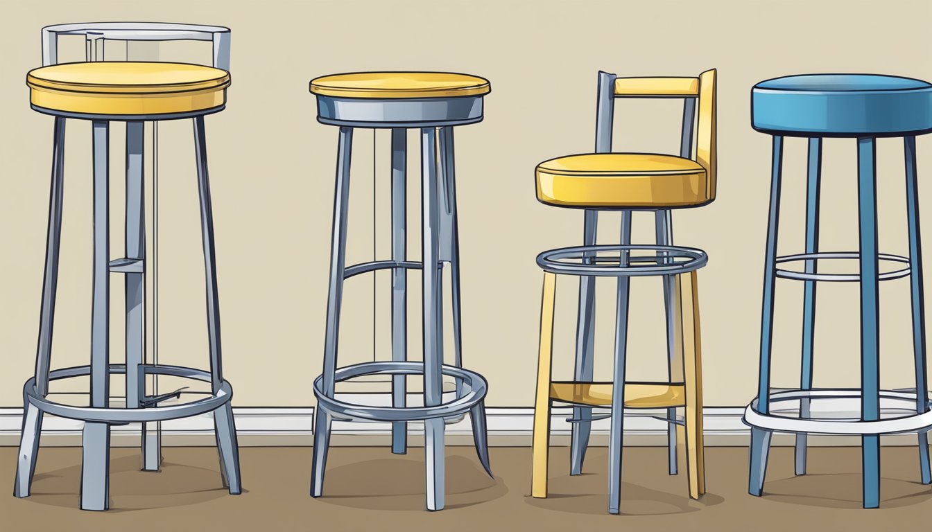 A tape measure extends from the floor to the top of a bar stool, showing the perfect height. A level sits on the seat, ensuring it is straight