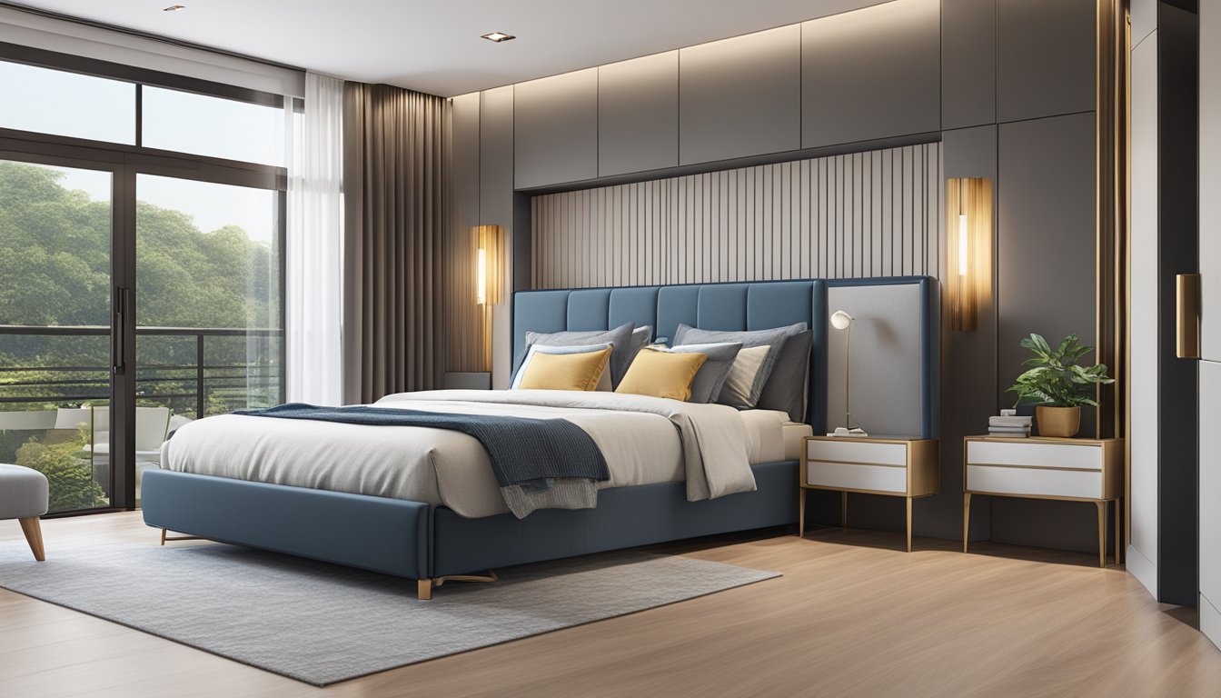 A luxurious queen storage bed in a modern Singapore bedroom, with sleek design and ample storage space