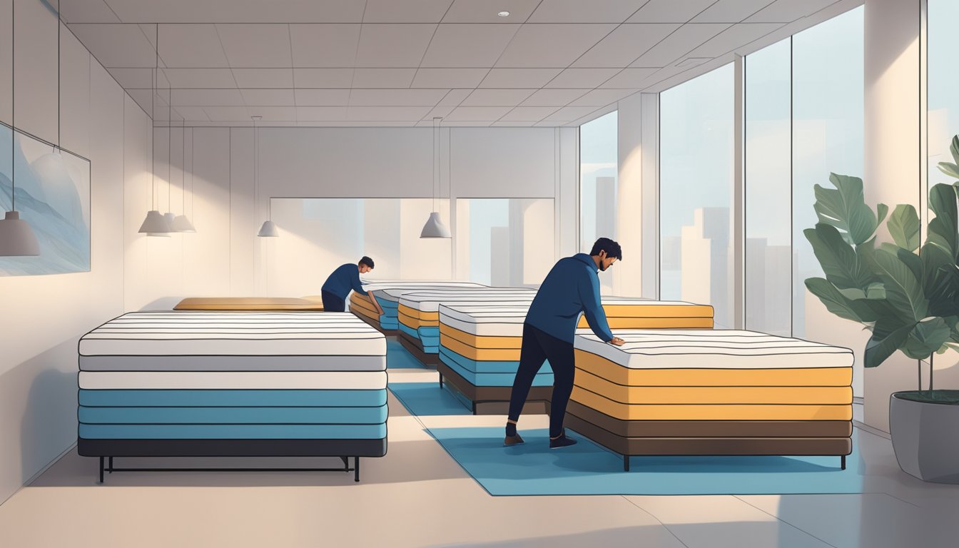 A person uncovering Vazzo Mattresses in a showroom