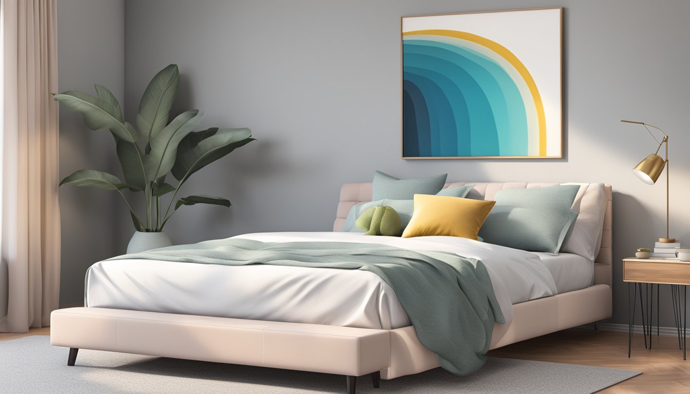 A super single size bed, measuring 48 inches wide and 84 inches long, sits against a wall with a simple, modern headboard
